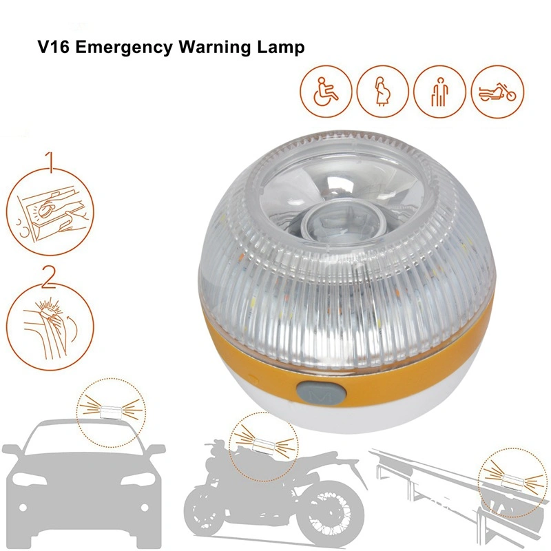 LED Road Flares Amber Strobe Help Flash Car Emergency Caution Warning Safety V16 Emergency Light with Mini Camping Lamp