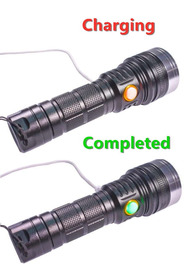 High Lumen Super Bright 10W Rechargeable Tactical Multi Modes Zoomable USB Flashlight