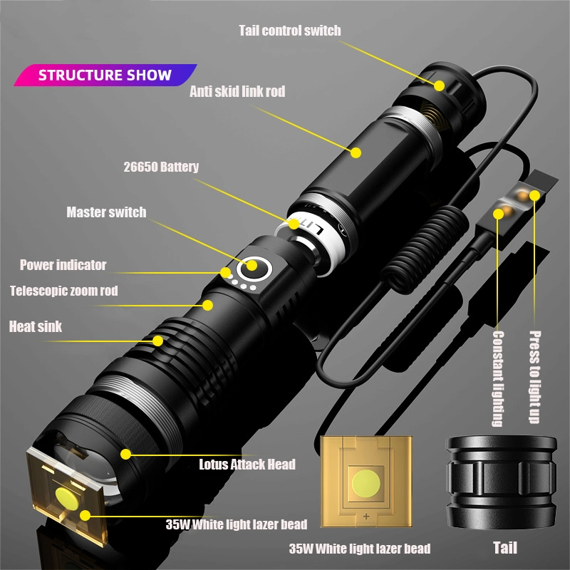 Helius 100000 Lumen 3000m White Laser Light Rechargeable P70 LED Tactical Flashlights