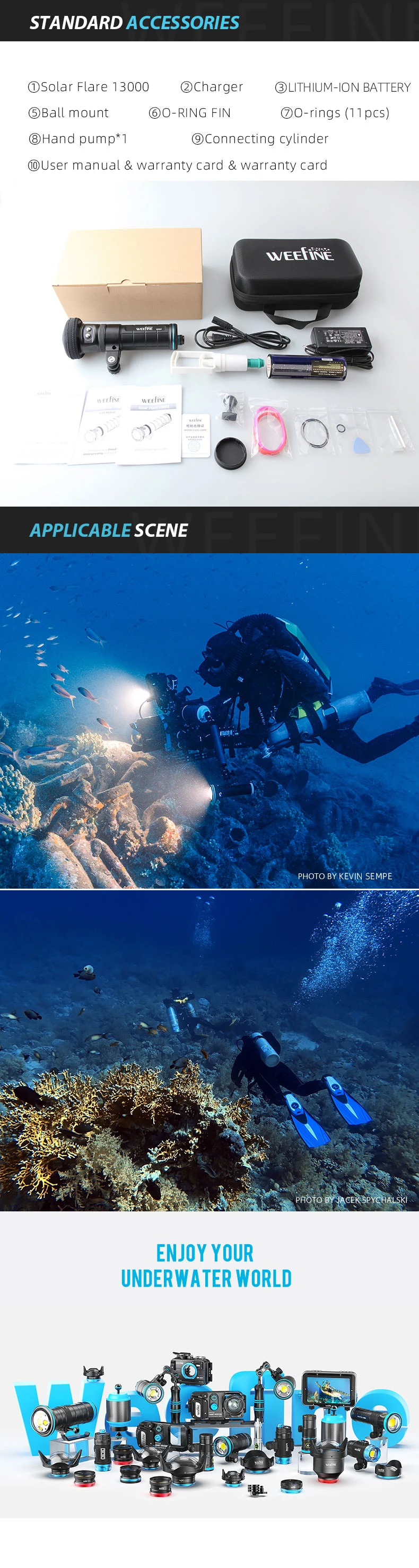 Weefine Brand Powerful Waterproof Underwater Submersible Diving Flashlight