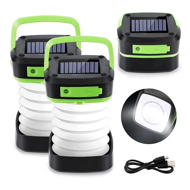 Solar Powered Waterproof Rechargeable LED Solar Camping Lights Portable Collapsible Light Flashlight for Outdoor Emergency