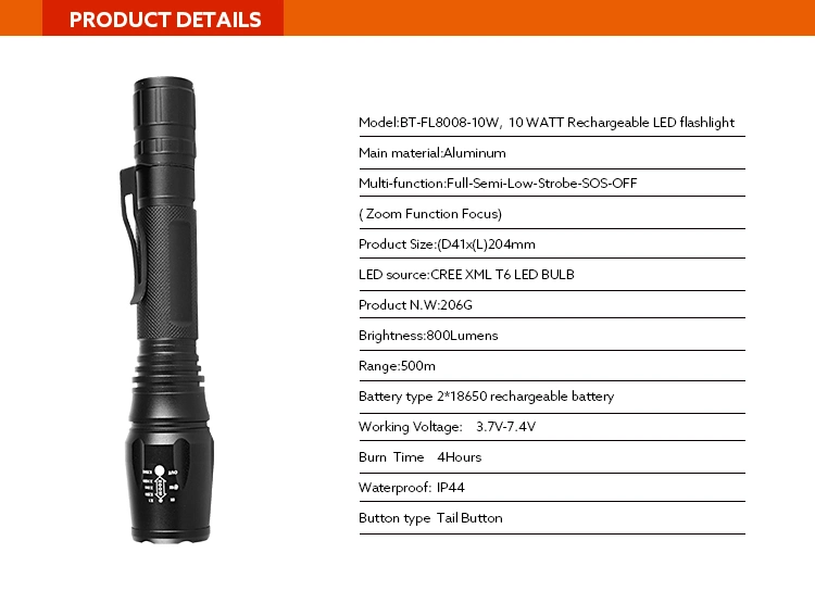 Brightenlux Most Professional Tactical Flashlight Super Bright 500lm LED Flashlight Zoom Flashlight Torch Aluminum Alloy IP44 Waterproof