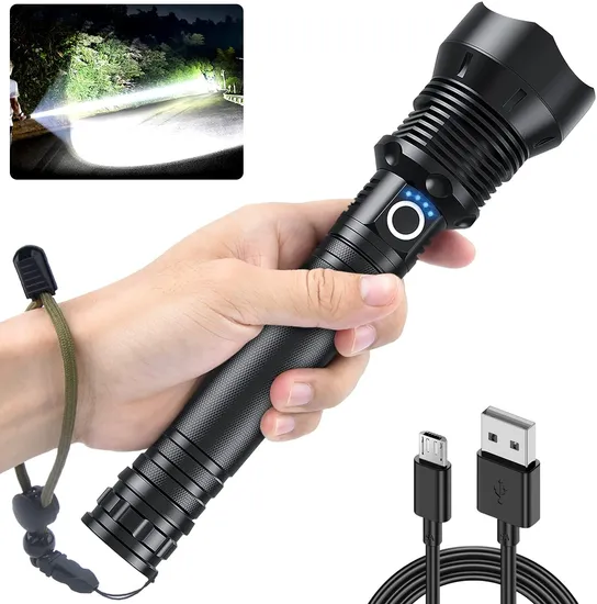 Fixtec High Power Camp Waterproof Flash Light Set Powerful USB Rechargeable Tactical Torches Flashlights