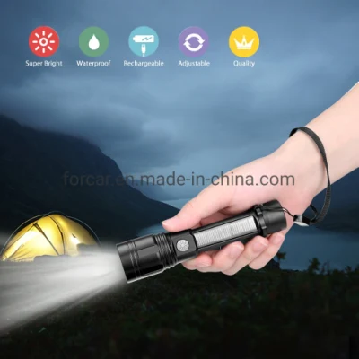 Zoomable LED Emergency Torch Lighting Powerful Portable Camping Tactical Solar LED Flash Lamp with Compass Outdoor Survival Solar LED Flashlight