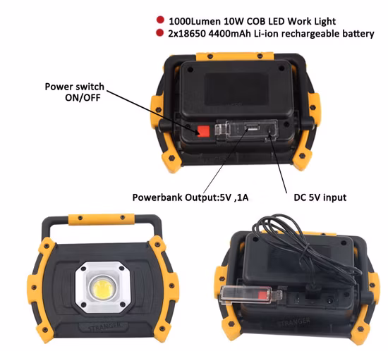 1000-Lumen 10W Portable LED Work Light Portable Flood Light
