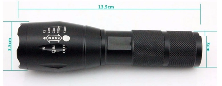 Handheld Flashlight LED Xml T6 Water Resistant Camping Torch Adjustable Focus Zoom Tactical Aluminum Flashlight (JGL0001)