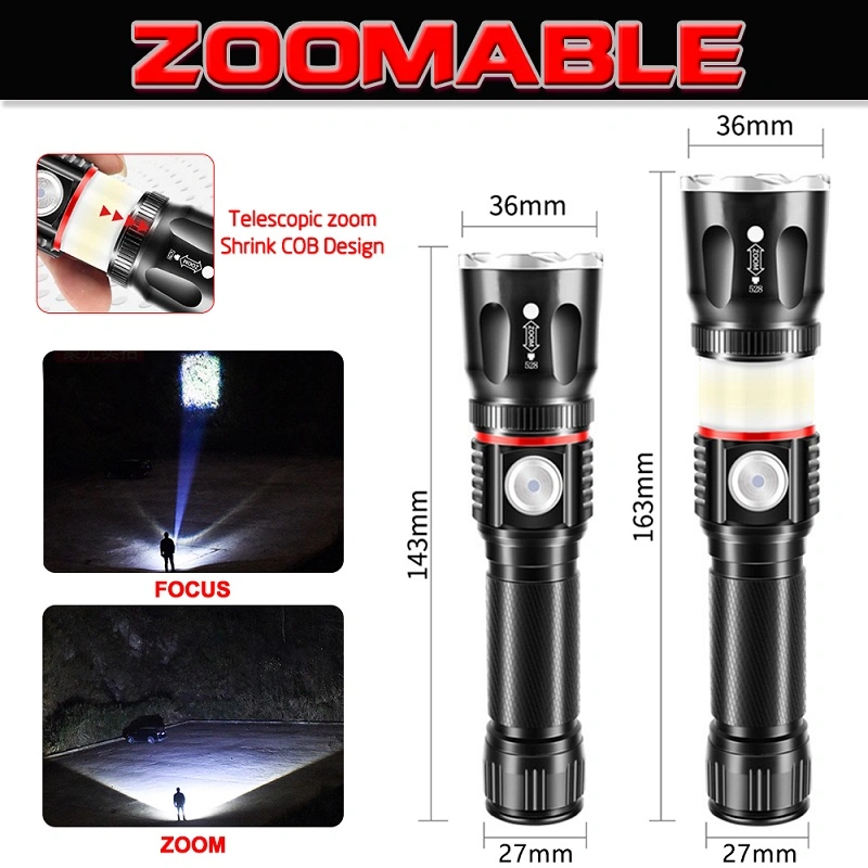 Helius Work Lamp Tail Magnet Zoomable COB Rechargeable LED Tactical Flashlights