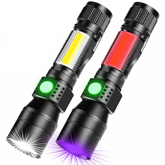 Multifunctional LED Flashlight UV Light/White Light/Red Light 7 Switch Modes Flashlights Waterproof 3 in 1 Torch Zoomable Flashlight for Camping Car Repairing